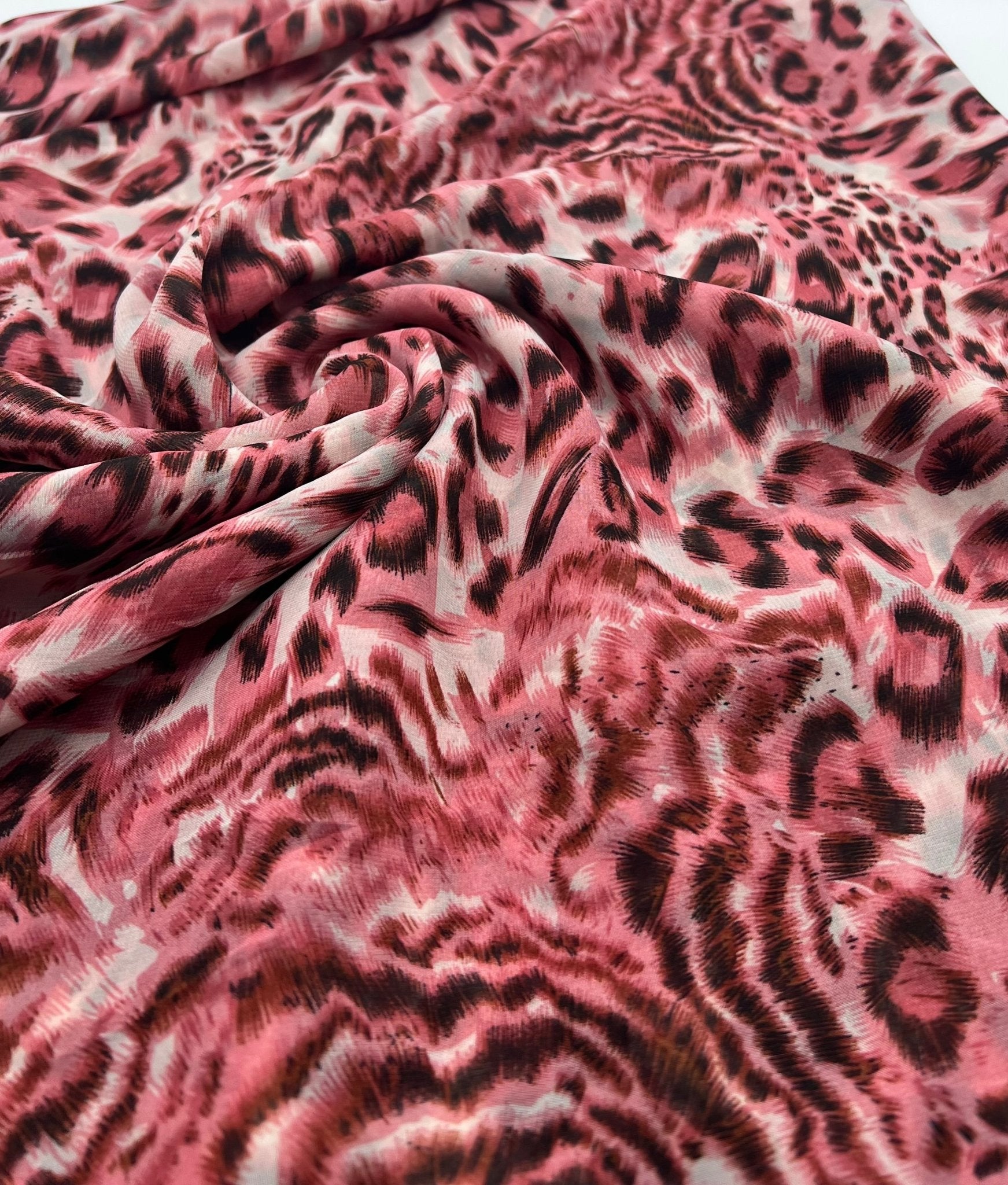 Pink Black Animal Print Non Stretch Chiffon Sheer Dress Bridal Fabric - T9 Fabrics